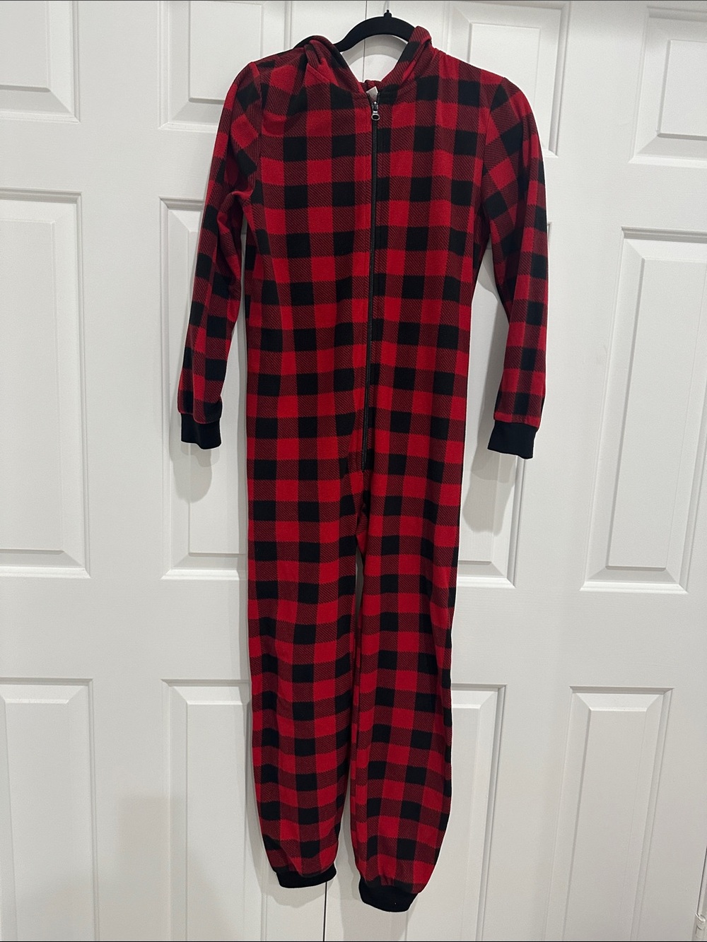 Kids Red and Black Buffalo Plaid Hooded Pajamas